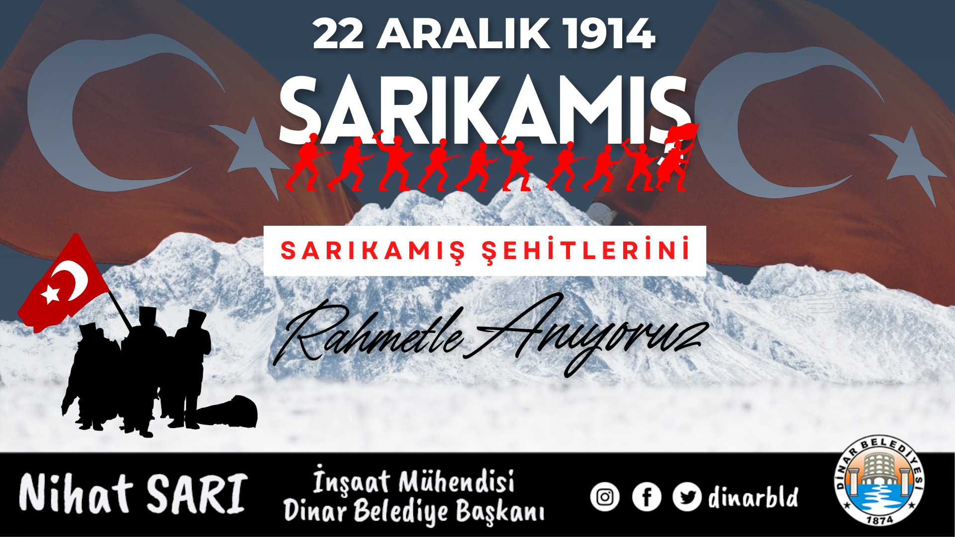 Dinar Belediye Başkanı Nihat Sarı, Sarıkamış Harekatı'nın 109. yıl dönümünde şehit askerleri anıyor.