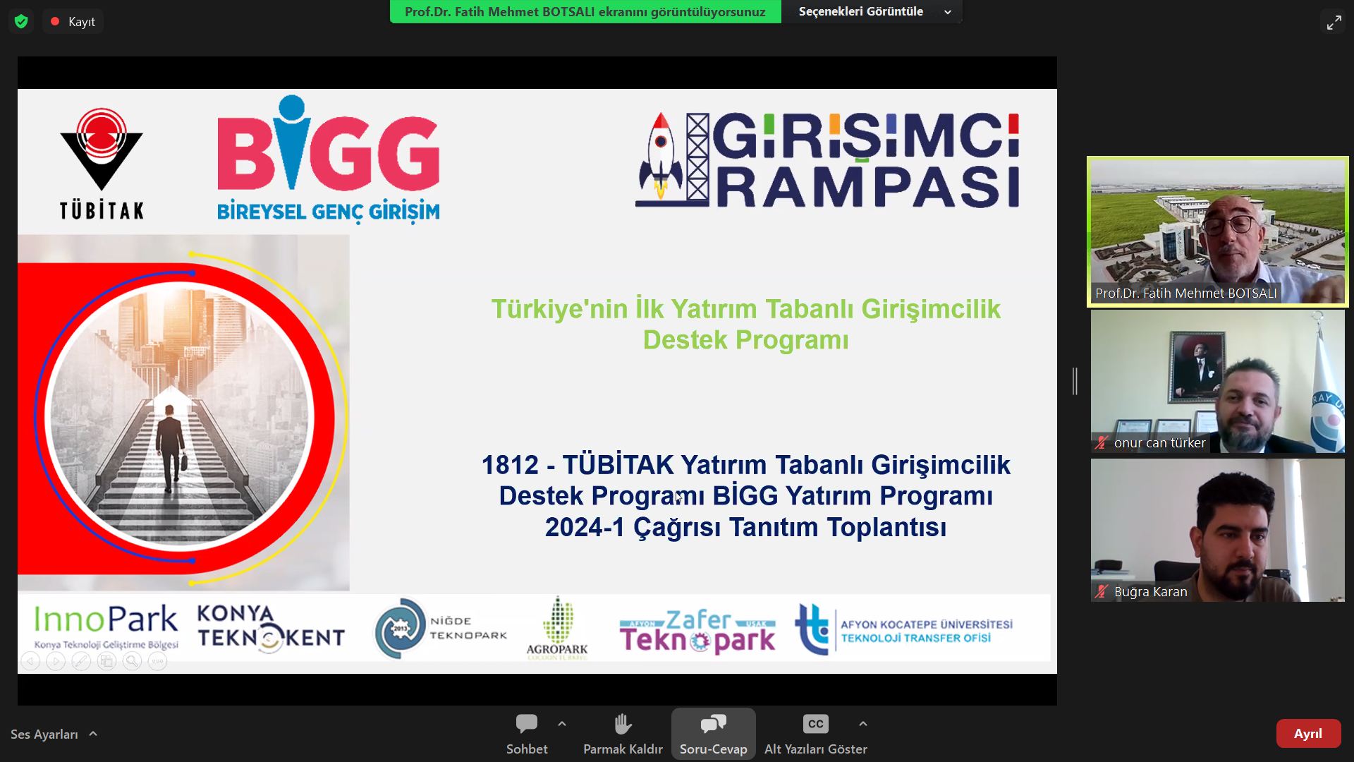 AKÜ TTO ve Zafer Teknopark, TÜBİTAK BİGG 1812 2024-01 Yatırım Tabanlı Girişimcilik Destek Programı hakkında bilgilendirme toplantısı düzenledi.