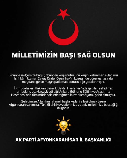 Irak'ta Şehit Düşen İstihkâm Uzman Çavuş Önder Özen'e Veda