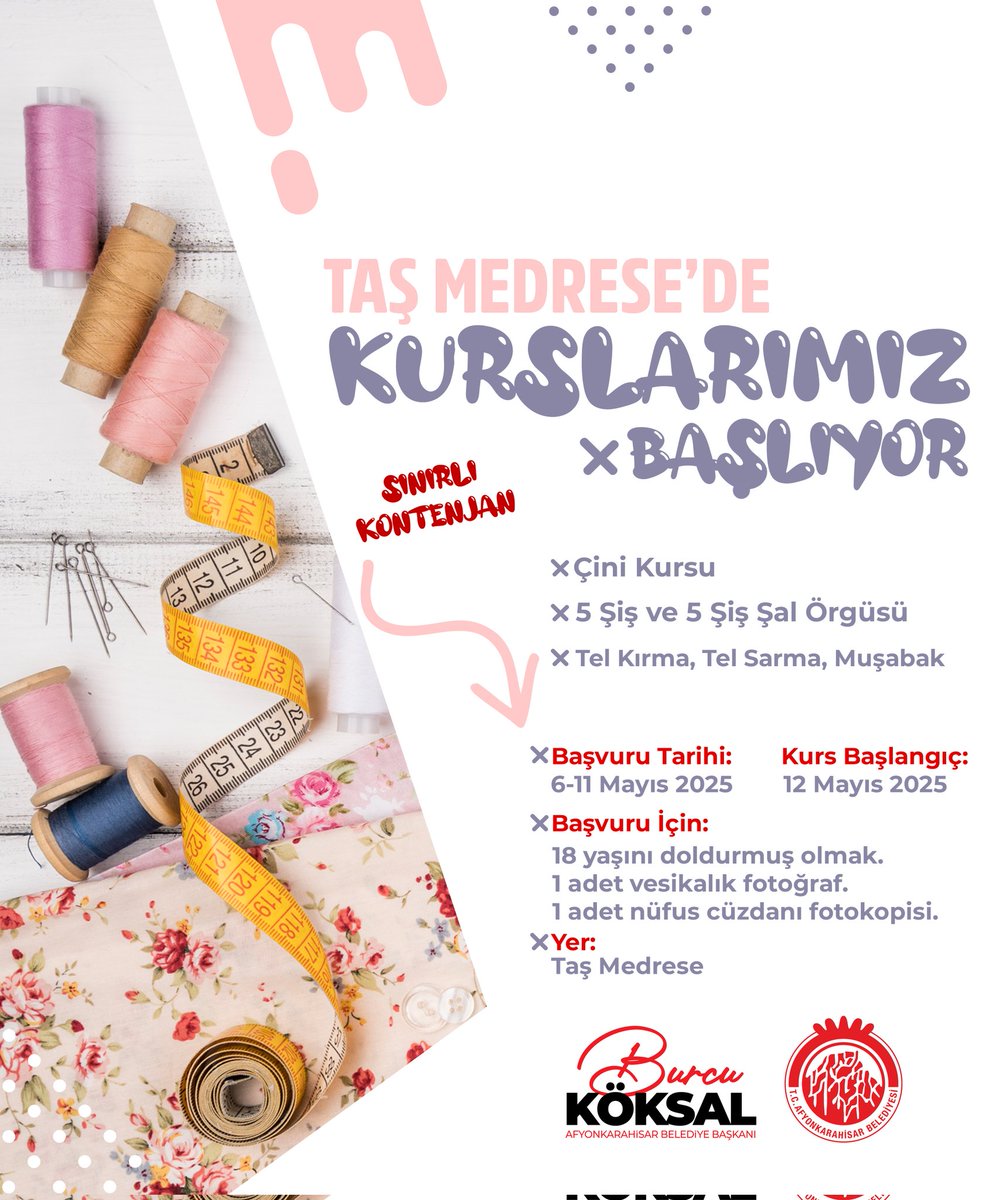 Afyonkarahisar Belediyesi Taş Medrese'de El Sanatları Kursları Başlıyor