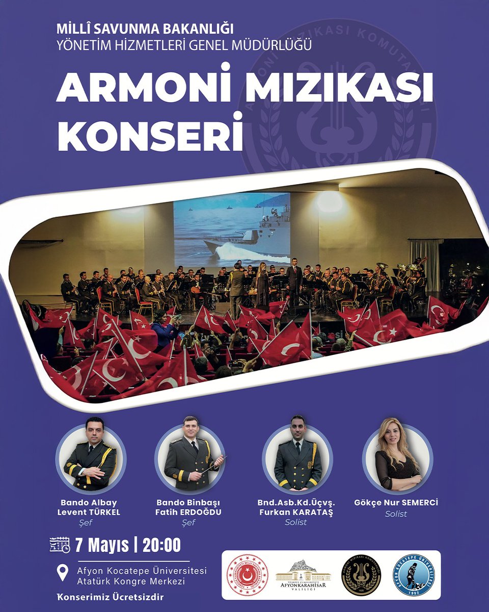 Milli Savunma Bakanlığı Armoni Mızıkası, Afyonkarahisar'da Ücretsiz Konser Verecek