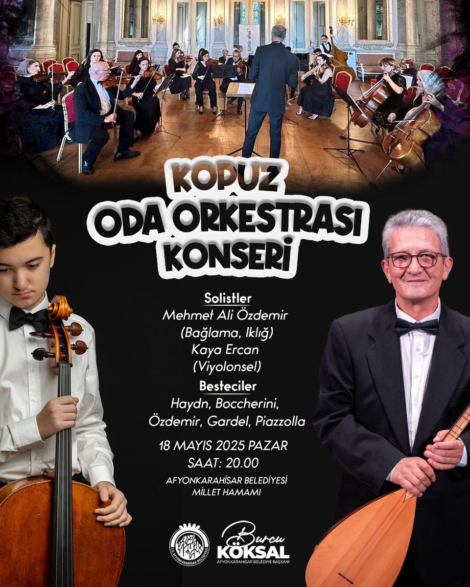 Afyonkarahisar'da Kopuz Oda Orkestrası Bağlama, Kaval ve Viyolonsel ile Dinleyicileri Bir Araya Getirecek