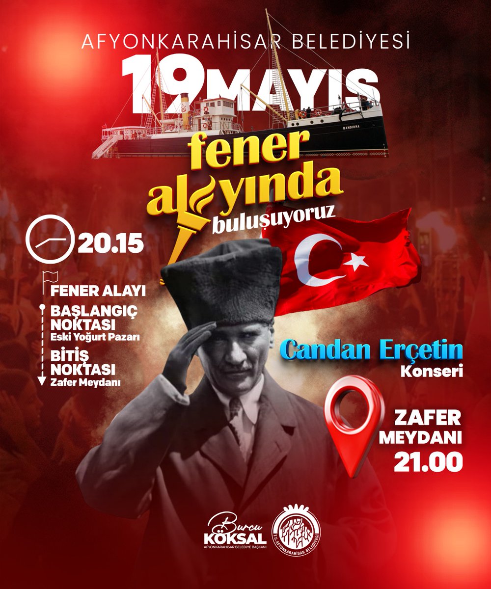 Afyonkarahisar'da 19 Mayıs Atatürk'ü Anma Gençlik ve Spor Bayramı Fener Alayı ile Kutlanacak