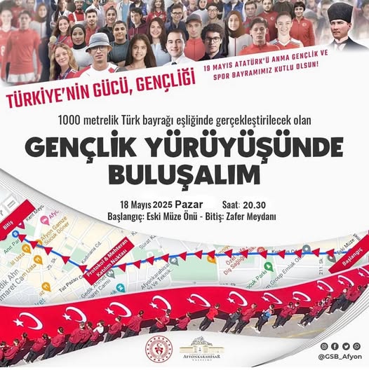 Afyonkarahisar'da 1000 Metrelik Türk Bayrağı ile Gençlik Coşkusu