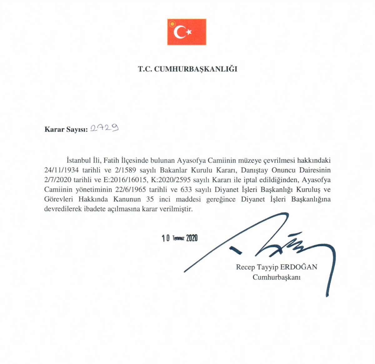 Ayasofya'nın Özgürlüğü 5. Yıl Dönümünde Erdoğan: 