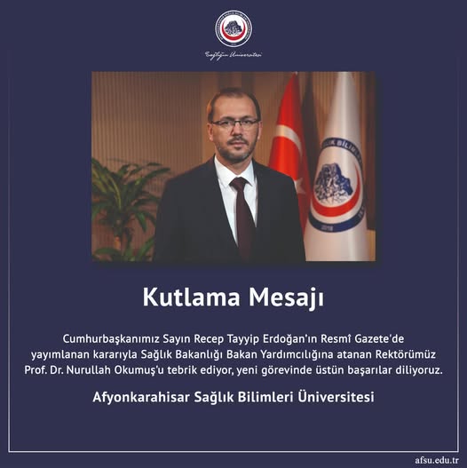 AFSÜ Afyonkarahisar Sağlık Bilimleri Üniversitesi Kutlama Mesajı Yayınladı