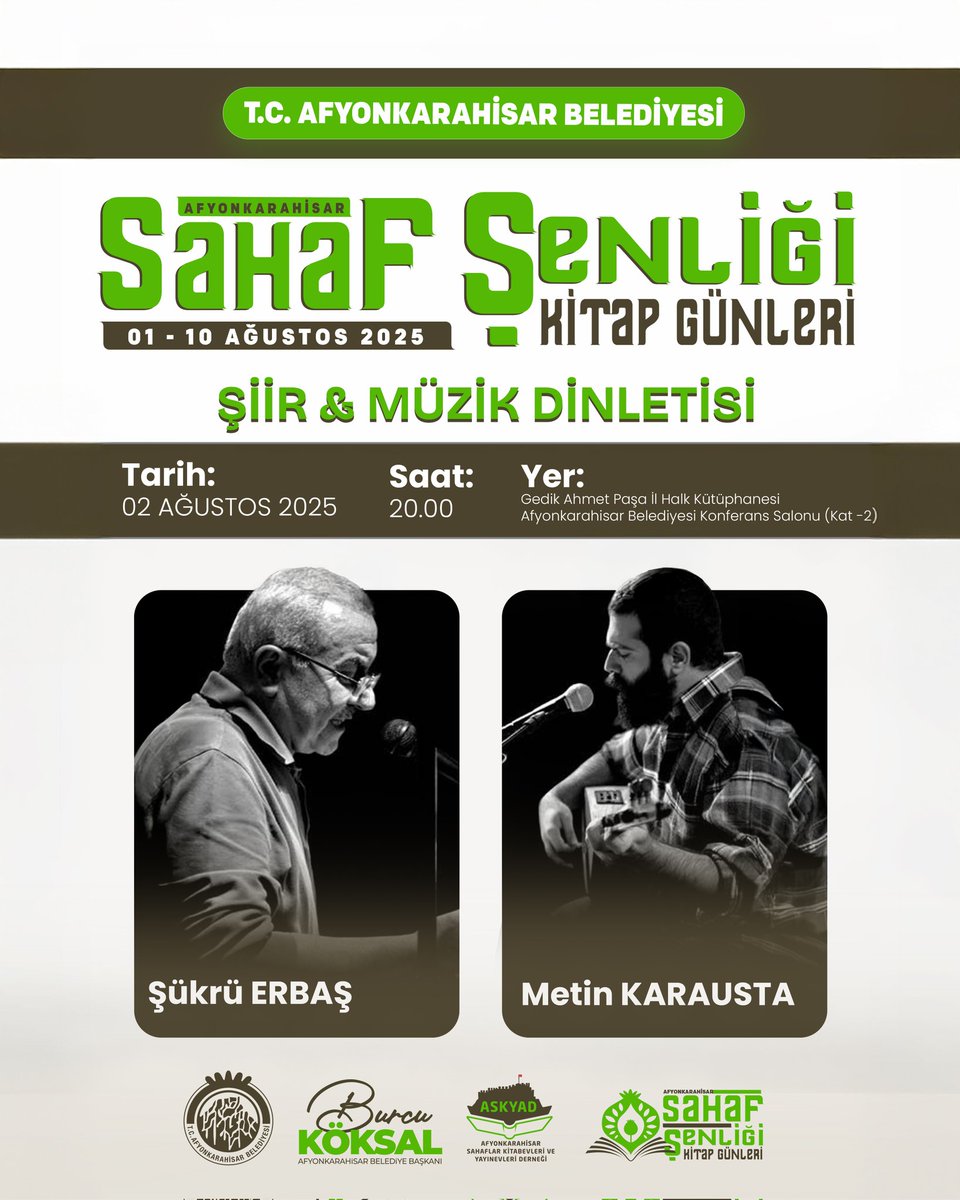 Afyonkarahisar'da Şiir ve Müzik Ziyafeti: Şükrü Erbaş ve Metin Karausta'dan Unutulmaz Gece
