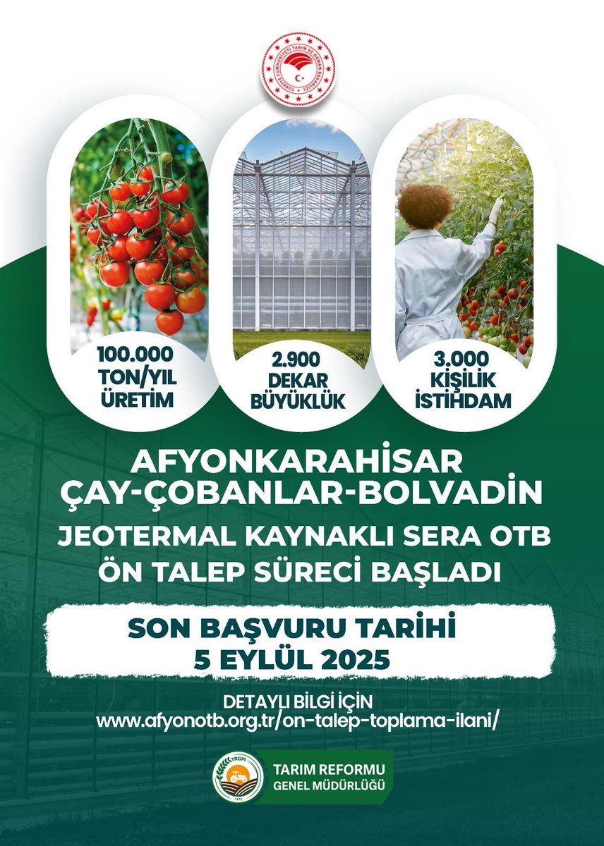Afyonkarahisar'da Jeotermal Enerjili Sera Organize Sanayi Bölgesi Kuruluyor