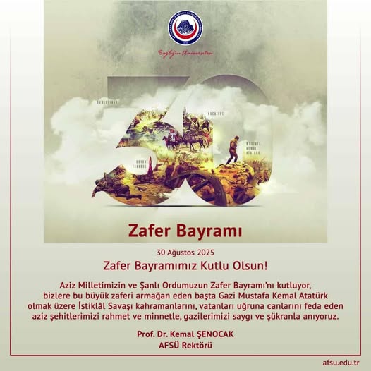 AFSÜ Rektörü Şenocak'tan Zafer Bayramı Kutlama Mesajı