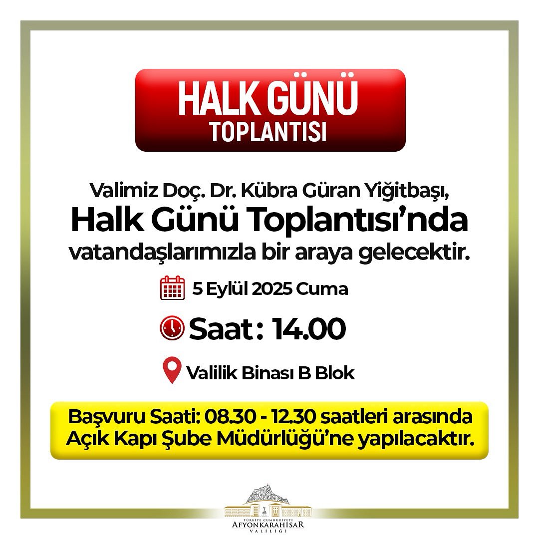 Afyonkarahisar Valisi Kübra Güran Yiğitbaşı Vatandaşlarla Buluşacak