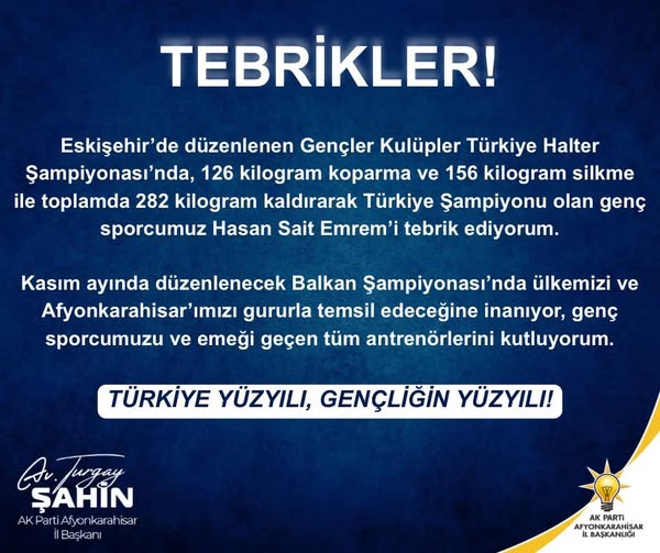 Afyonkarahisar’dan Halterde Türkiye Şampiyonu